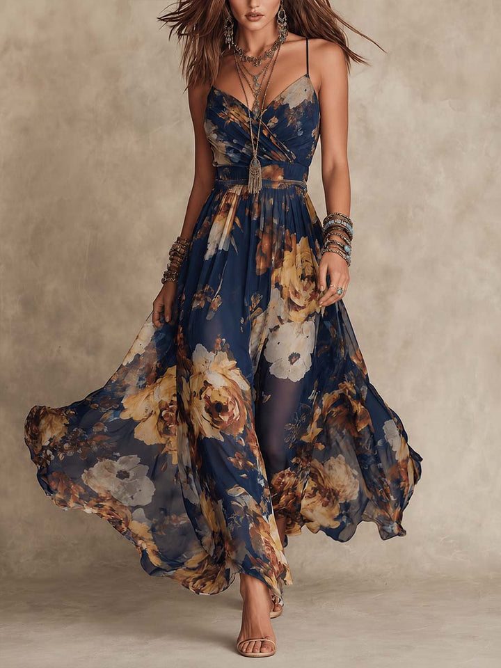 Navy Floral Print Maxi Dress