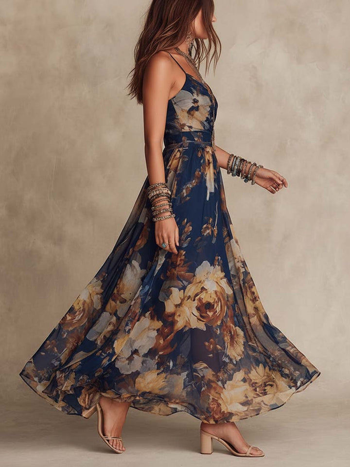 Navy Floral Print Maxi Dress