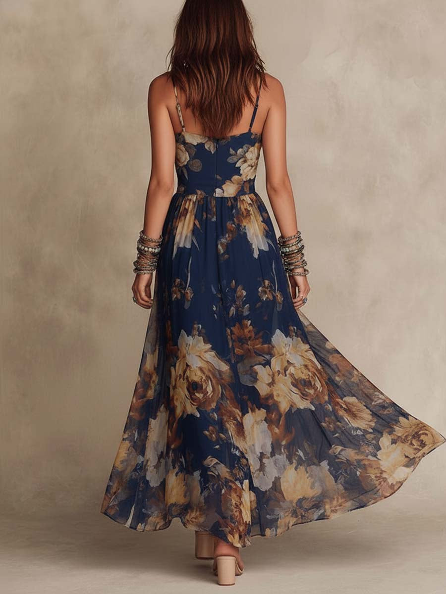 Navy Floral Print Maxi Dress