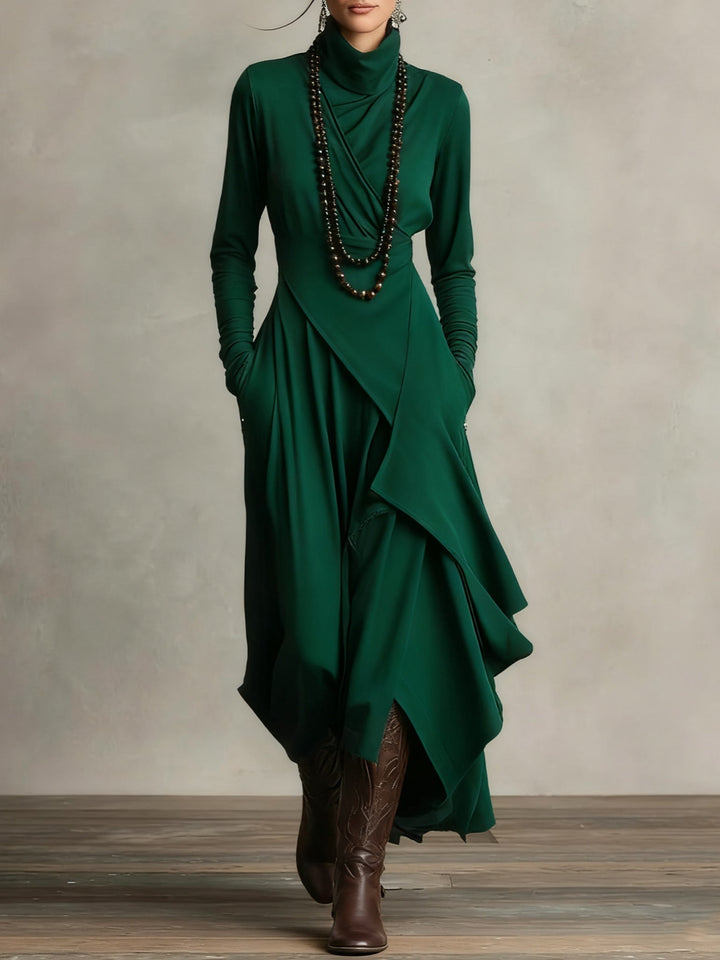 Arielle™ | Vintage Asymmetrical Turtleneck Dress