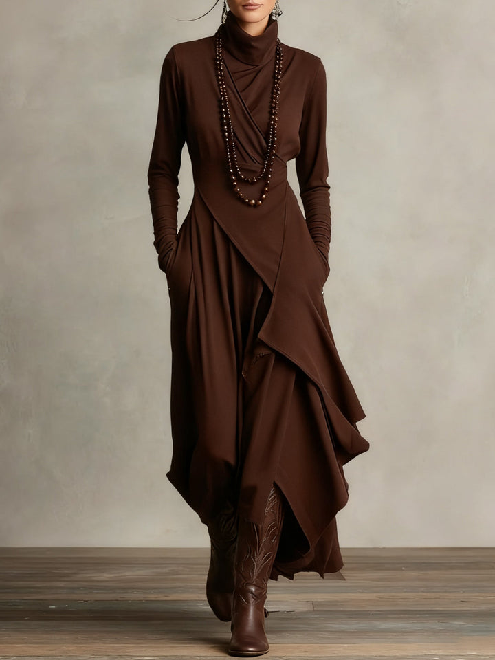 Arielle™ | Vintage Asymmetrical Turtleneck Dress