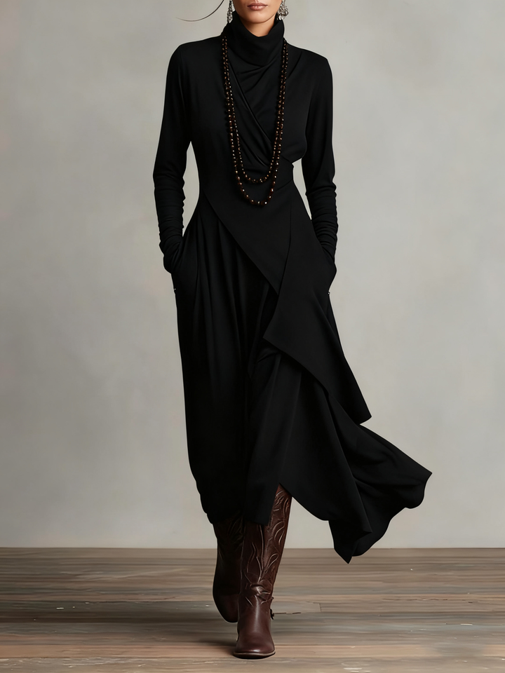 Arielle™ | Vintage Asymmetrical Turtleneck Dress