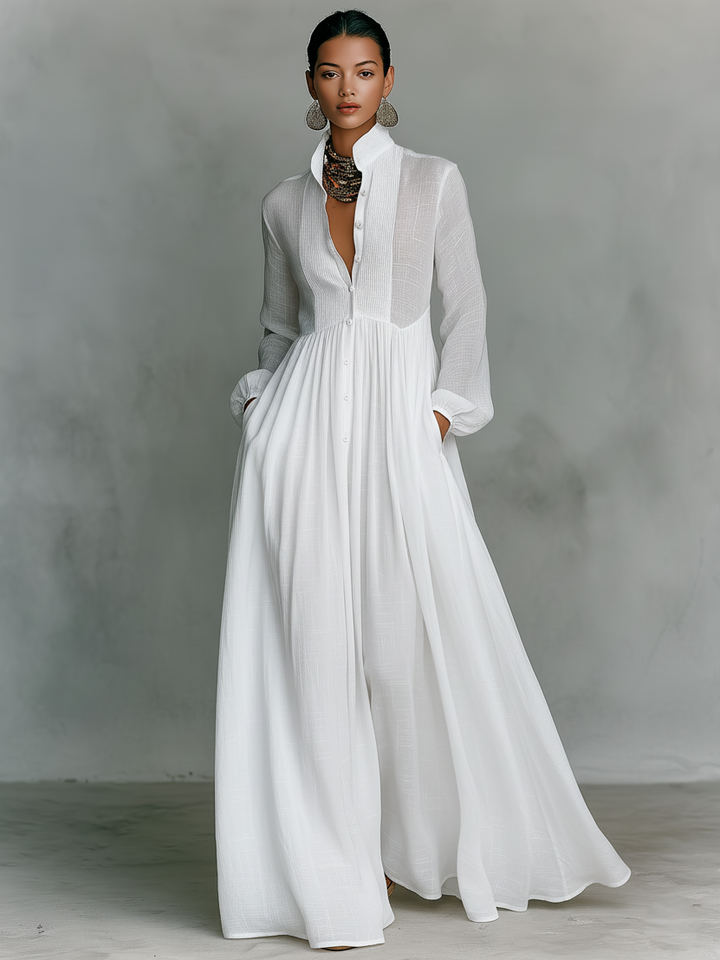 High-Collar Long Sleeve Maxi Dress