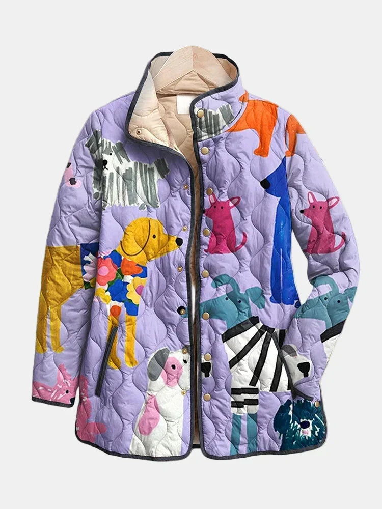 Rhea | Casual Dog Print Quilted Jacket