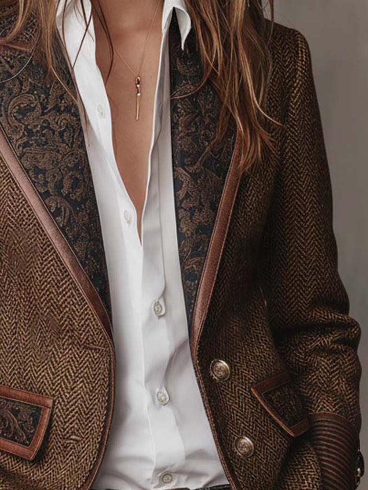 Brown Herringbone Panel Blazer