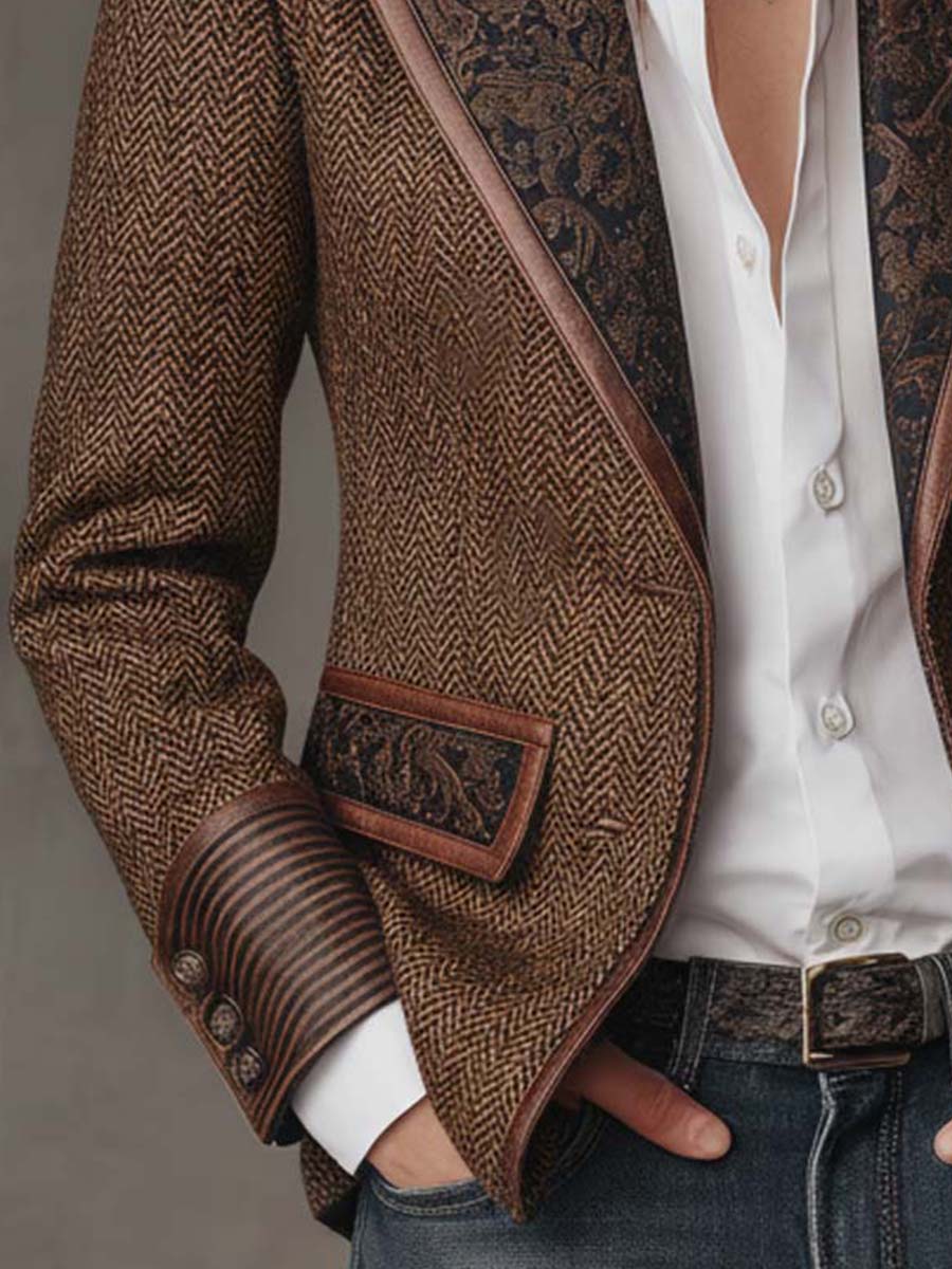 Brown Herringbone Panel Blazer