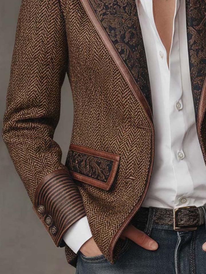 Brown Herringbone Panel Blazer