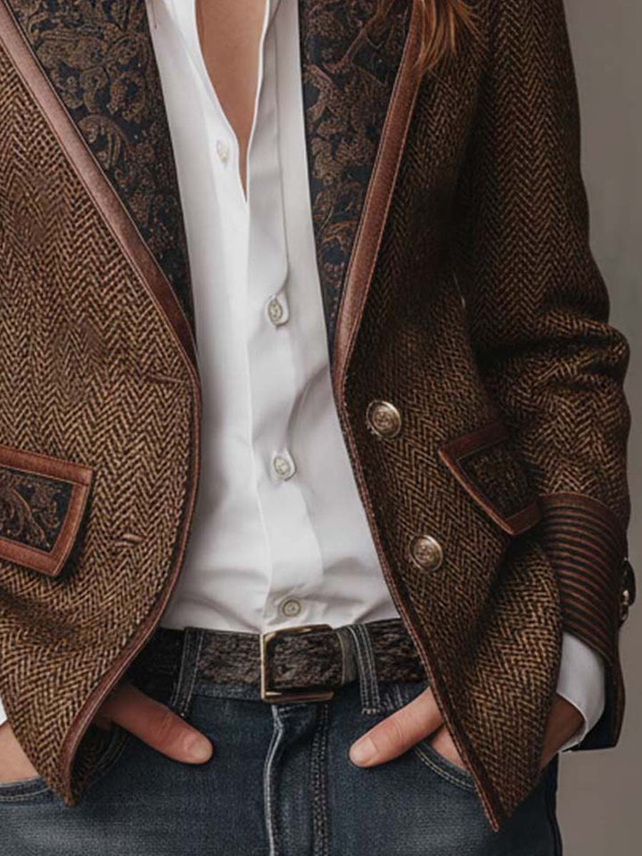 Brown Herringbone Panel Blazer