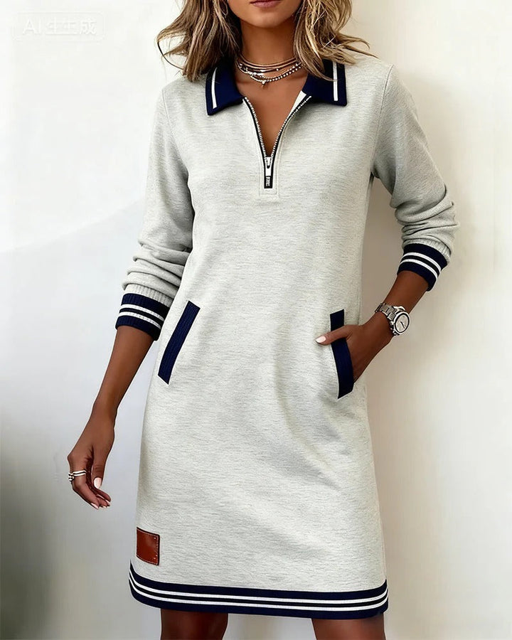 Delia zip-front lapel dress in grey