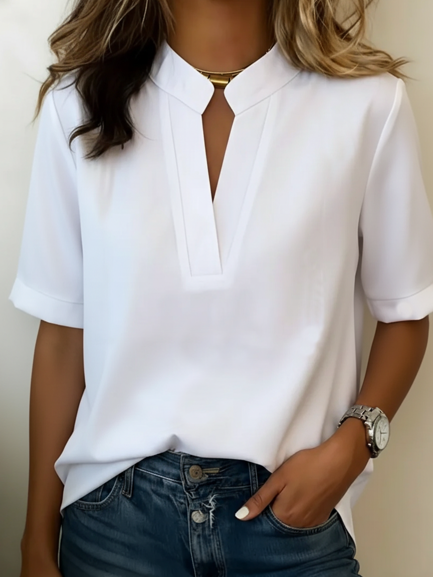 Margaux | V-Neck Blouse with a Golden Detail