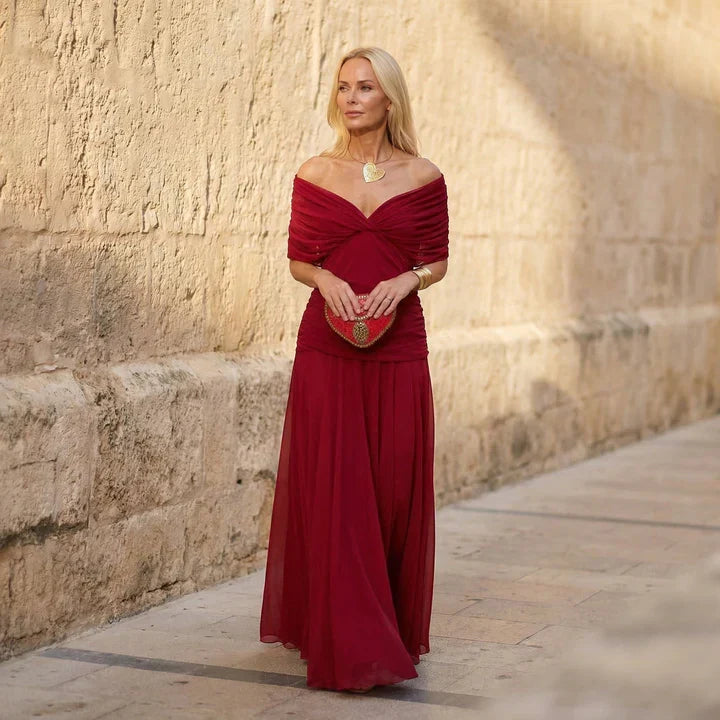 Emilia Elegant Flowing Dress - Wine Red