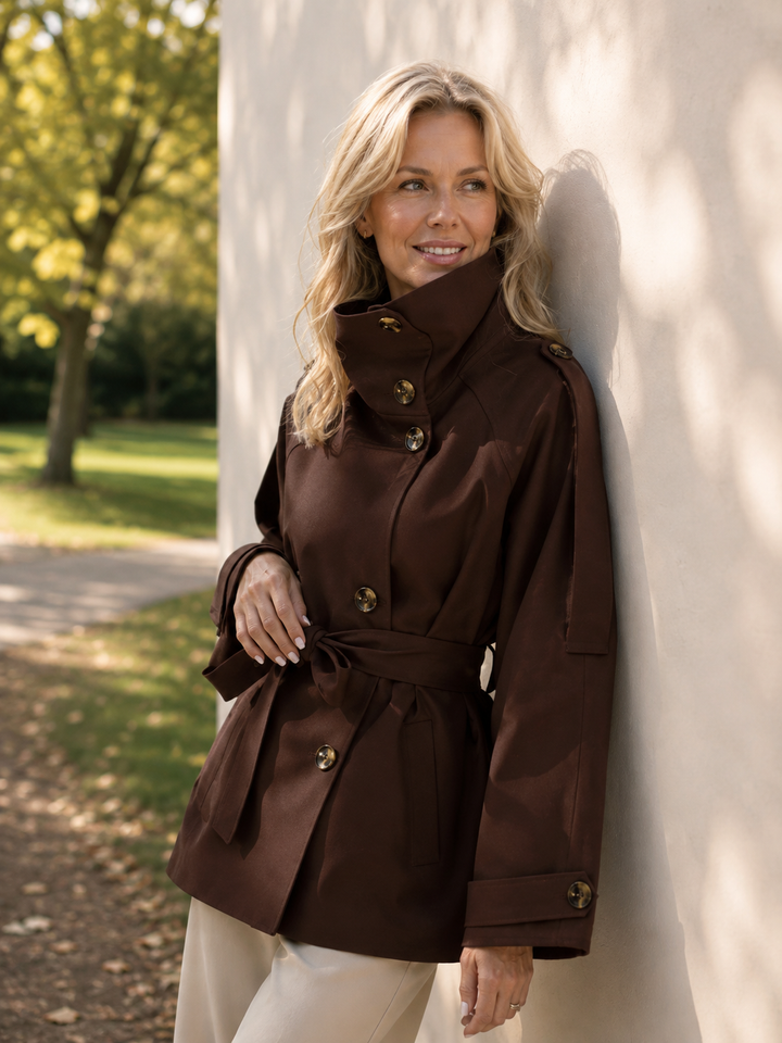 Vintage Trench Coat – High Neck Double Breasted Design for Chic Fall Style