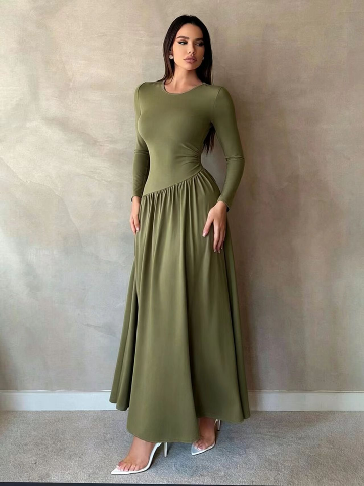 Maxine™ | Gathered Waist Long Sleeve Maxi Dress