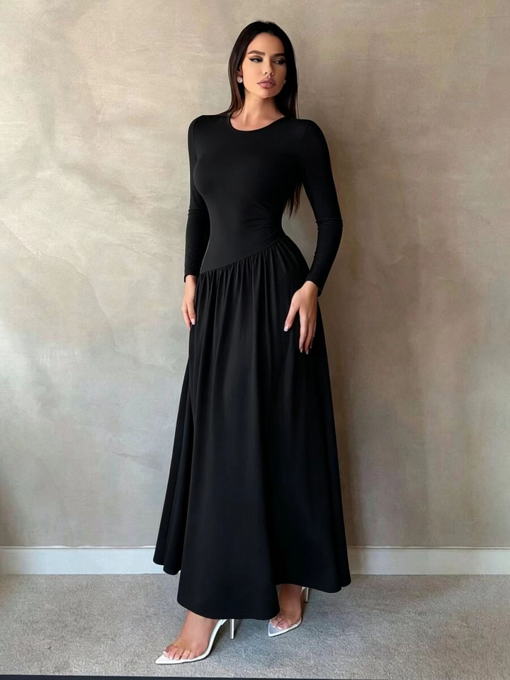 Maxine™ | Gathered Waist Long Sleeve Maxi Dress