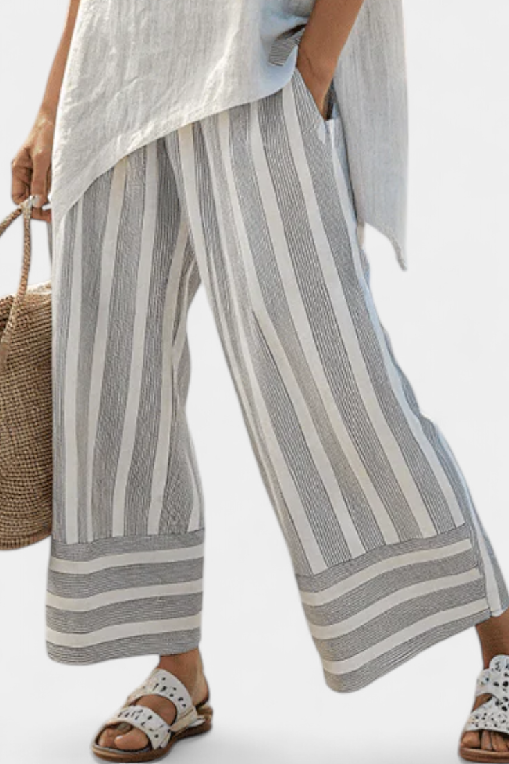 Talvora | Elegant Asymmetrical Blouse & Striped Trousers