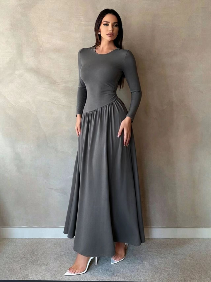 Maxine™ | Gathered Waist Long Sleeve Maxi Dress