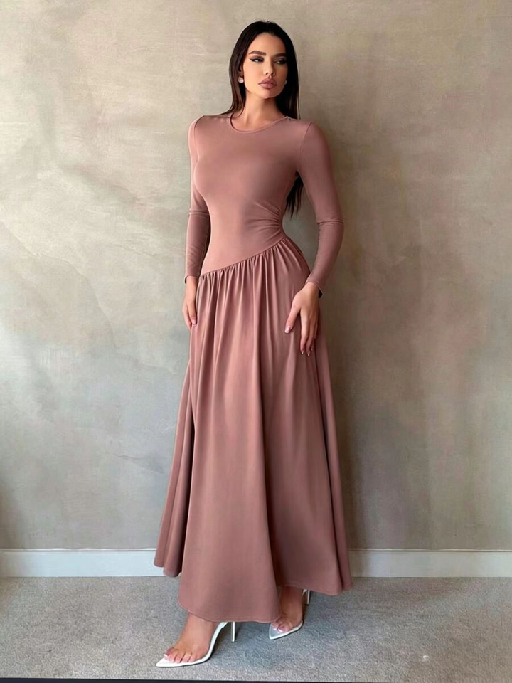 Maxine™ | Gathered Waist Long Sleeve Maxi Dress