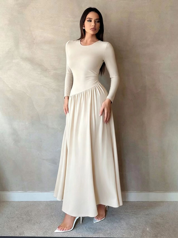 Maxine™ | Gathered Waist Long Sleeve Maxi Dress