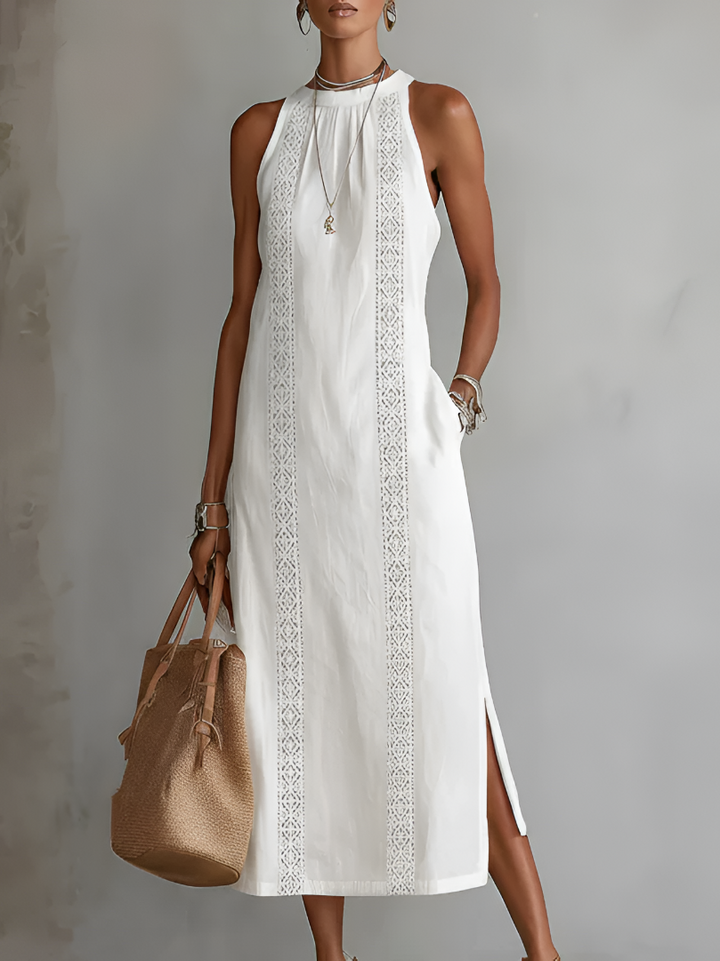 Jimena | Mandarin Collar Midi Dress with Pockets