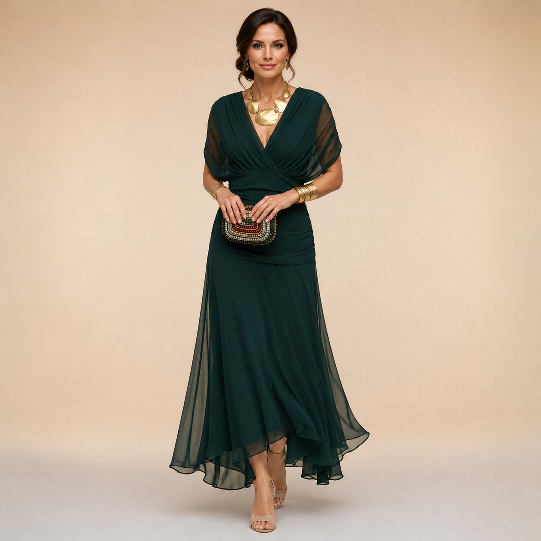 Madeline™ Draped Sleeve Evening Gown