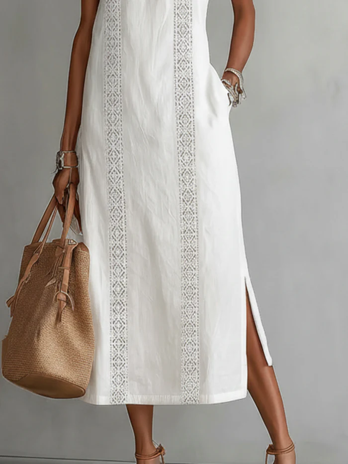 Jimena | Mandarin Collar Midi Dress with Pockets