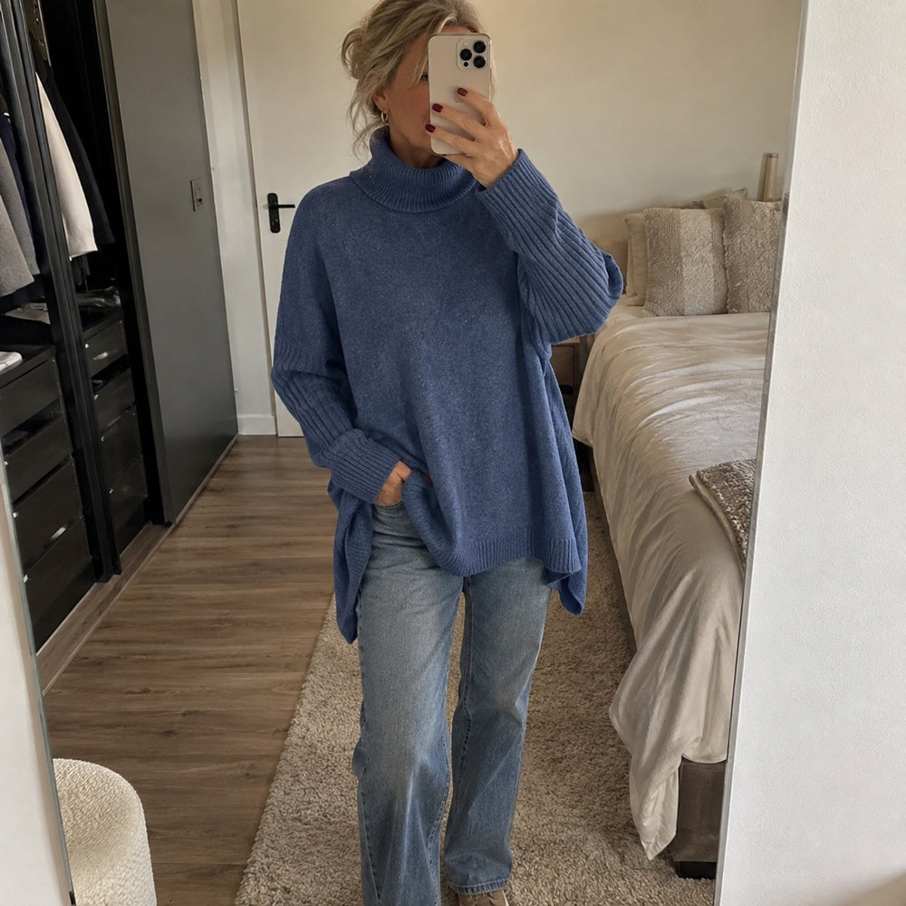 review blue turtleneck