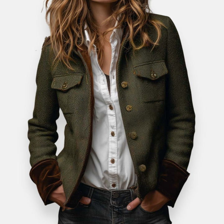 Victoria | Women's Herringbone Military-Style Jacket Gold Button