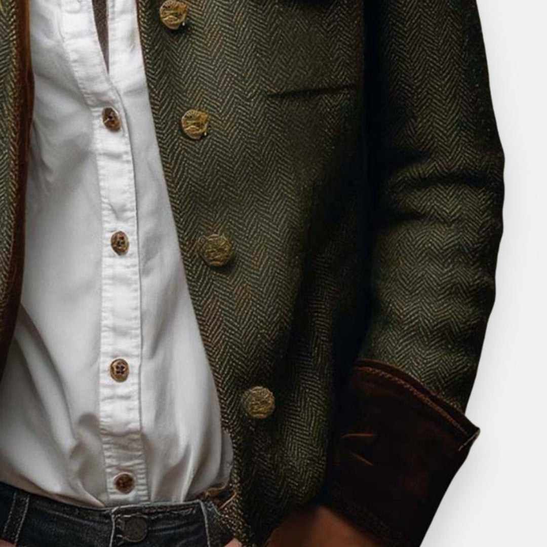 Victoria | Women's Herringbone Military-Style Jacket Gold Button