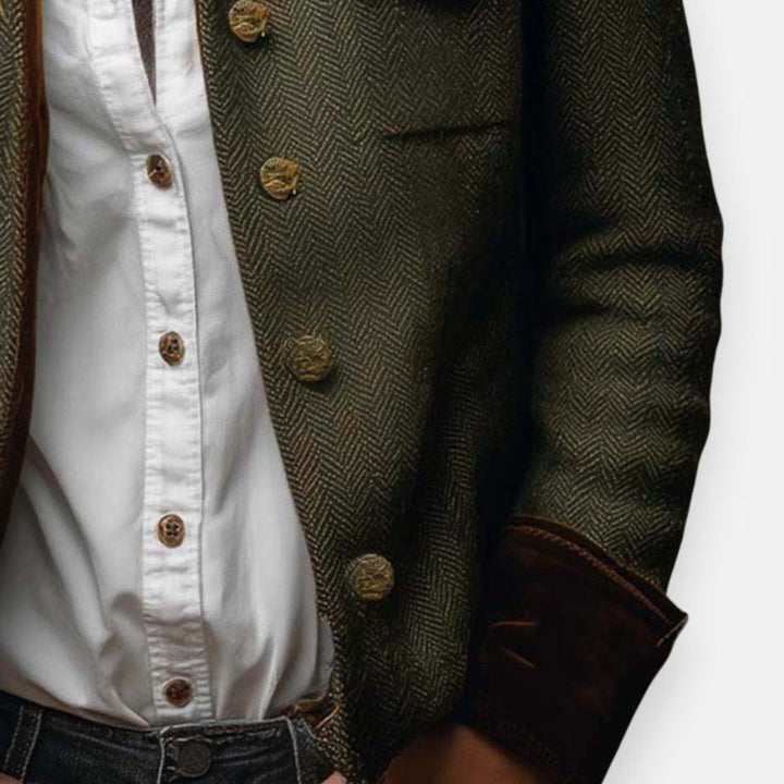 Victoria | Women's Herringbone Military-Style Jacket Gold Button