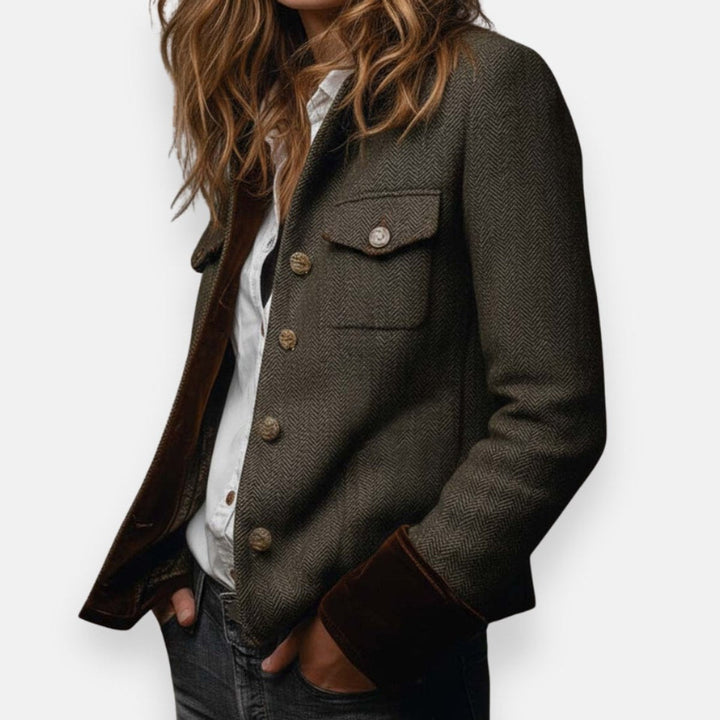 Victoria | Women's Herringbone Military-Style Jacket Gold Button
